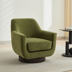 U-shaped Fully Assembled 360° Swivel Chair, Velvet Accent Chair Armchair,Round Barrel Swivel Chair for Living Room Bedroom-Cuddlewood - 1 of 4