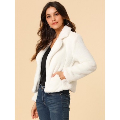 INSPIRE CHIC Women's Winter Cropped Notch Lapel Fluffy Faux Fur Coat Medium White — фото 4