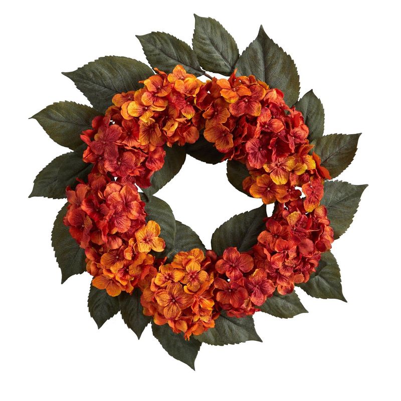 Nearly Natural 20” Autumn Hydrangea Artificial Wreath, 1 of 3