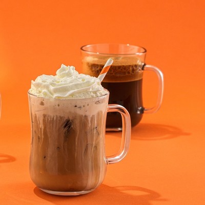 Clear Glass Diner Style Coffee Mugs with Handles, Set of 4