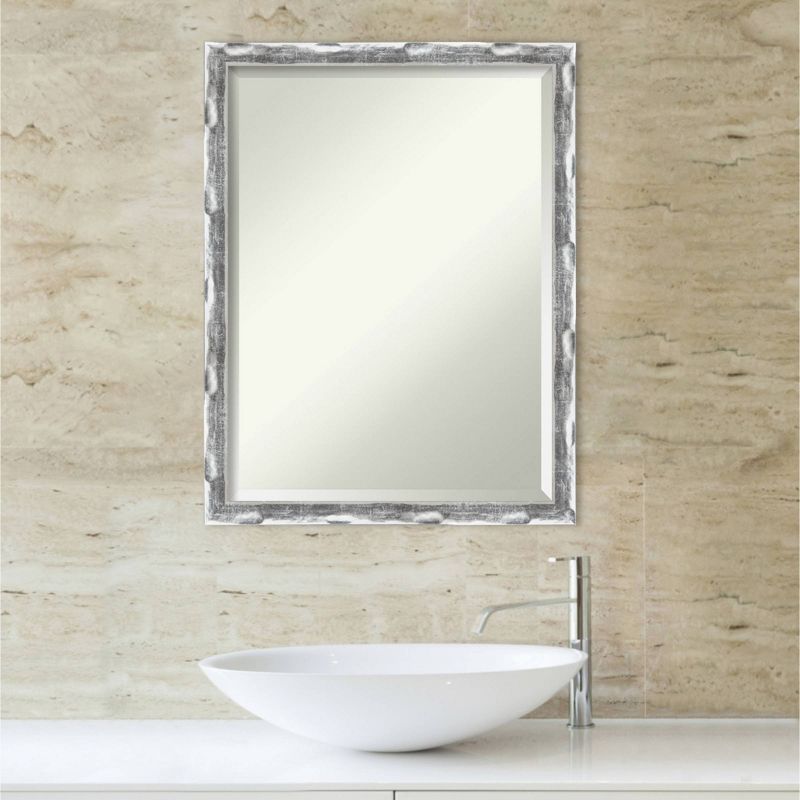 Scratched Wave Framed Bathroom Vanity Wall Mirror Chrome - Amanti Art, 4 of 7