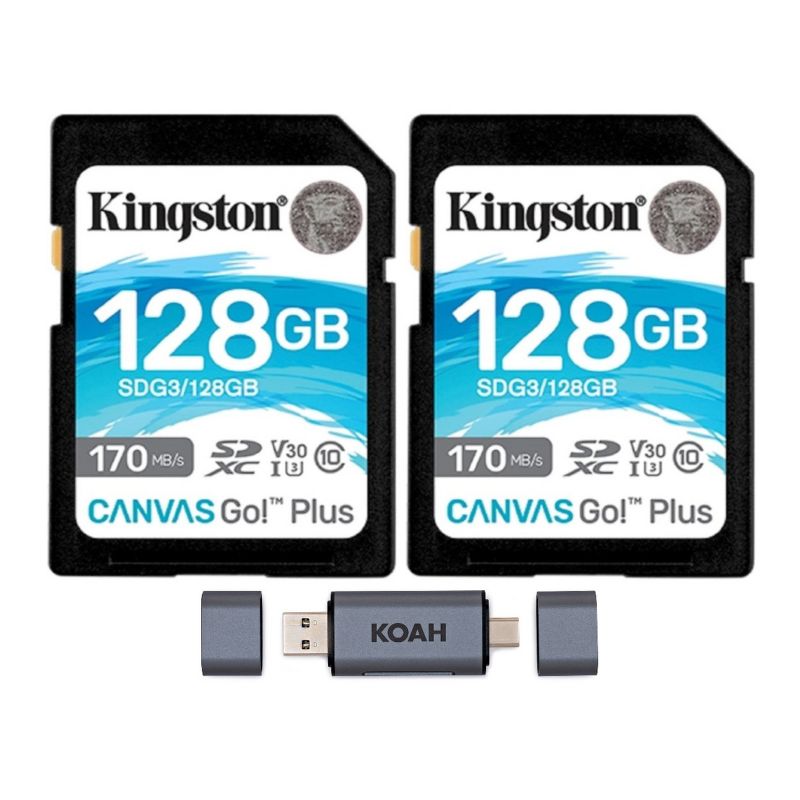 Kingston 128GB SDXC Canvas Memory Card (2-Pack) with Dual Slot SD Card Reader, 1 of 4