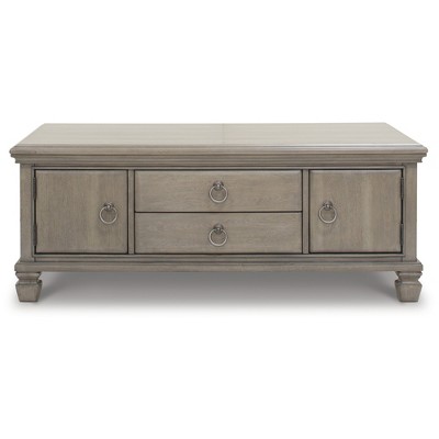 Gray Rectangular Wood Coffee Table with Storage