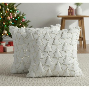 LISM 18"x 18" Christmas Tree Decorative Faux Fur Pillow Covers Set of 2 - 1 of 4