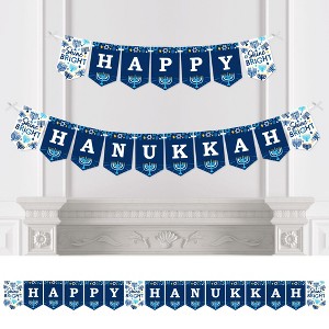 Big Dot of Happiness Hanukkah Menorah - Chanukah Holiday Party Bunting Banner - Party Decorations - Happy Hanukkah - 1 of 4