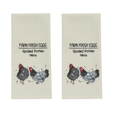 Park Designs Farm Fresh Eggs Print and Embroidered Dishtowel Set of 2