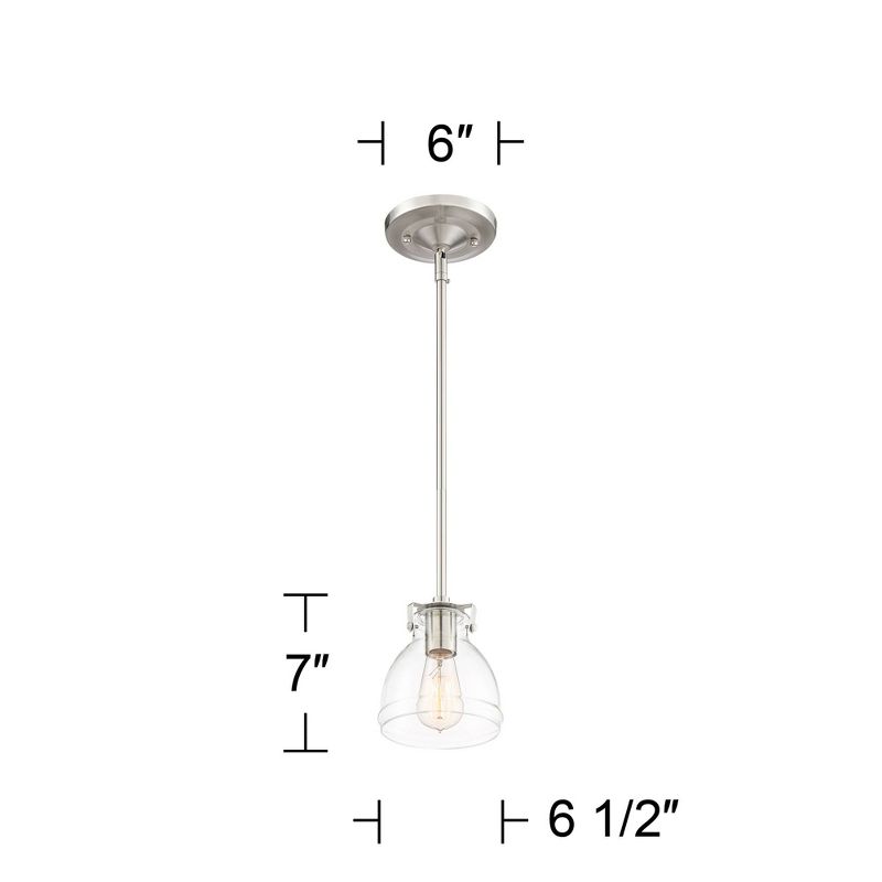 Possini Euro Design Bellis Brushed Nickel Mini Pendant Light 6 1/2" Wide Modern Industrial Clear Glass Shade for Dining Room Home Foyer Kitchen Island, 4 of 8