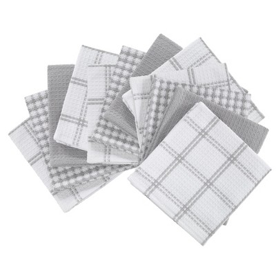 Gray Cotton Waffle Weave Kitchen Dish Cloth Set, 12-Pack