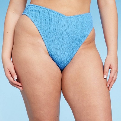 FULL TILT Picot Trim High Leg Bikini Panties - BLUE COMBO