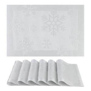 REGALWOVEN Fall Placemats Set of 6 Plastic Placemats for Dining Table Decor, Washable Kitchen Table Mat with Snowflake Pattern - 1 of 4