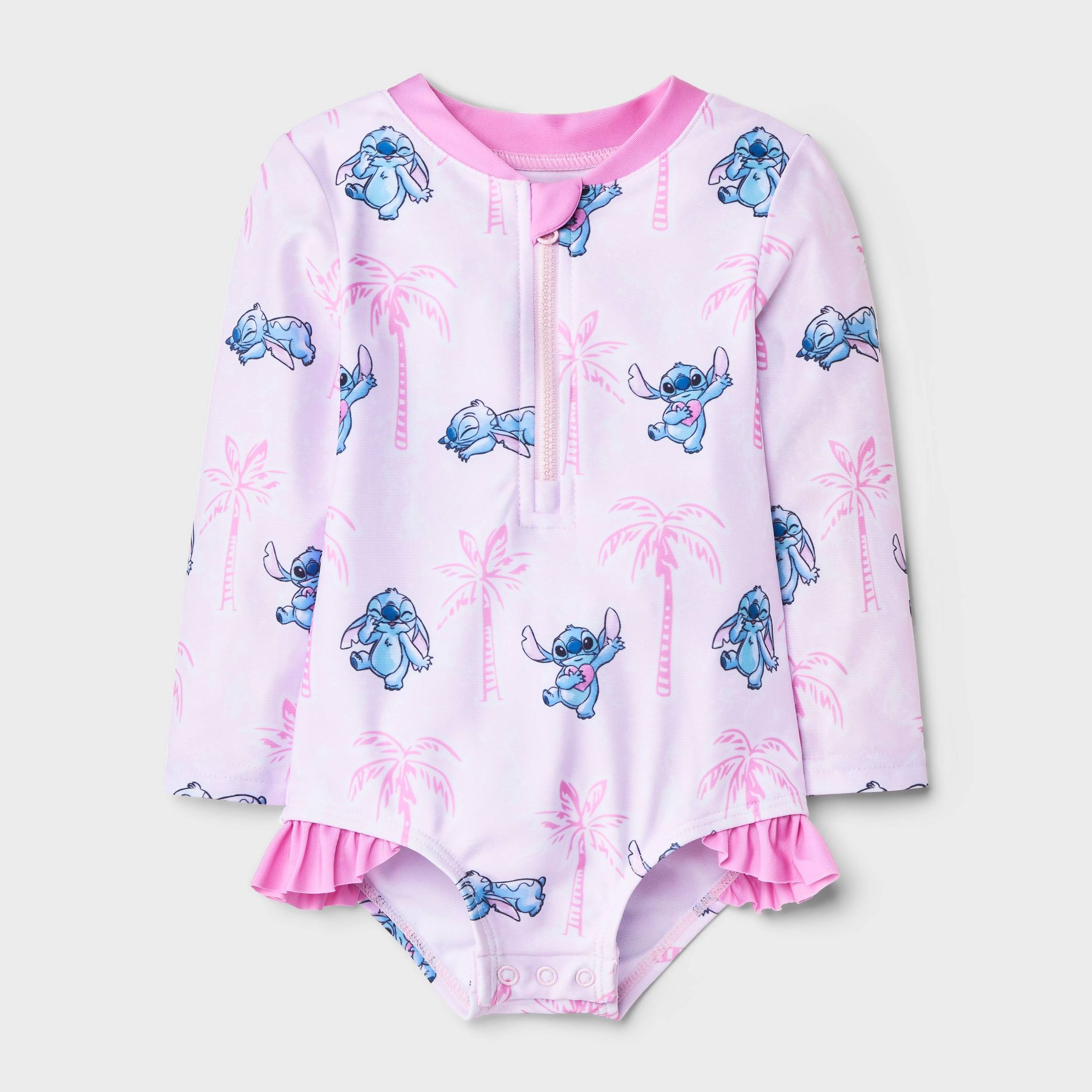 Disney Baby Girls' Lilo & Stitch Palm Tree 1pc Rash Guard Swimsuit - Light Pink 9M