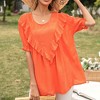 Anna-Kaci Women's Short Sleeve Loose Fit Blouse with Ruffle Trim and Round Neckline - 3 of 4