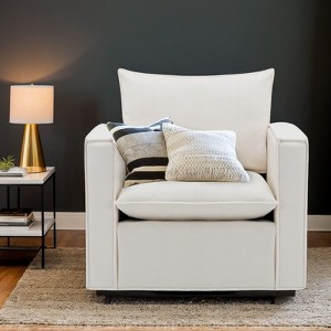 34 Wide Swivel Accent Chair, Upholstered Armchair with Plump Back Pillow for Living Room, Bedroom, Reading Corner, or Lounge Area - Beige - 1 of 4