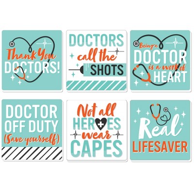 Big Dot of Happiness Thank You Doctors - Funny Doctor Appreciation Week Decorations - Drink Coasters - Set of 6