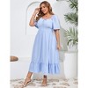 YESFASHION Womens Plus Size Square Neck Floral Print Summer Dress Ruffle Short Sleeve Tie Front Slit Hem Boho Maxi Dress - 2 of 4