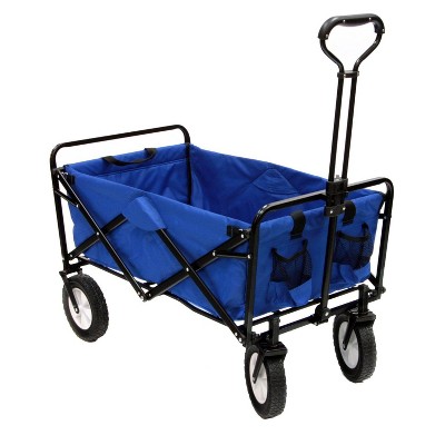 Blue Heavy Duty Collapsible Fabric Utility Wagon with Rubber Wheels