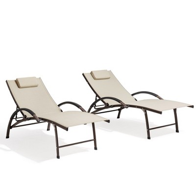Crestlive Products Outdoor Aluminum Adjustable Reclining Chaise Lounge Chair with Arms & Headrest