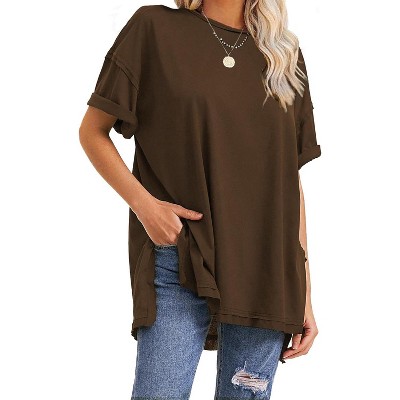 EXLURA Womens Summer Oversized T Shirts Casual Short Sleeve Loose Crewneck Tunic Plus Gym Workout Top
