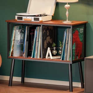 MOEPISY Record Player Stand with Adjustable Divider, Vinyl Storage Holder Up to 200 Albums Walnut - 1 of 4