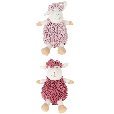 REGALWOVEN Cute Sheep Chenille Soft Absorbent Quick Drying Fuzzy Ball Hand Towel 9" x 13" 2 Pcs