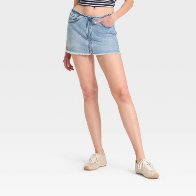Women's Low-Rise Zip-Front Denim Mini Skort - Wild Fable™