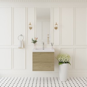 Whisen Floating Wall-Mounted Bathroom Vanity with Resin Sink, Water-Resistant Timber Cabinet and 2 Storage Drawers - 1 of 4