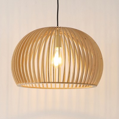 Mesa Natural Wood LED Pendant Light with Spherical Shade