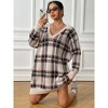 Coolmee Women's Oversized Pullover Dresses Plaid Long Sleeve V Neck Knit Sweater Dress - 3 of 4