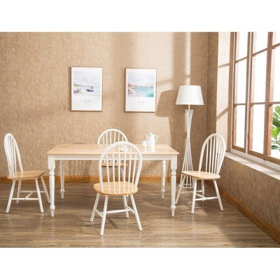 Farmhouse White and Natural Hardwood Dining Set with 4 Chairs