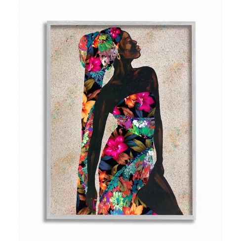 Stupell Industries Elegant Female Tropical Floral Dress Strength Pose Gray  Framed Giclee, 11 x 14