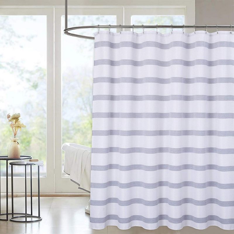 Striped Shower Curtain Waffle Weave Textured Shower Curtain, 1 of 6