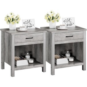 Acekool Farmhouse Nightstand Set of 2, Grey End Tables with Drawer & Open Shelf, Modern Bedside Tables for Bedroom, Living Room, Office - 1 of 4