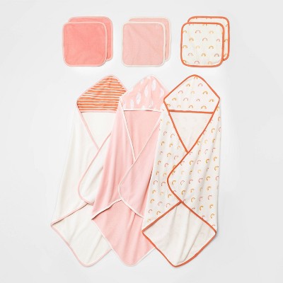 Baby 9pk Earth & Sky Hooded Towel and Washcloth Set - Cloud Island™ Pink