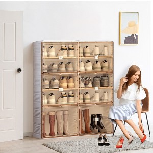 Portable Shoe Cabinet, Shoe Rack For Living Room Entryway, Stackable Storage Organizer Cabinet With 2 Columns 6 Floors 10 Compartments - 1 of 4