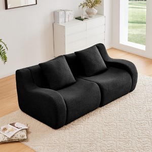 KWPZQEB Modern Sofa Couch for Living Room, Soft Teddy Fabric Boneless Sofa with Pillows & Curved Armrests, No Assembly - 1 of 4