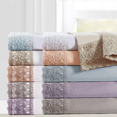 Sea Mist Twin Crochet Lace Microfiber Sheet Set