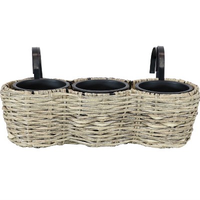 Frost Polyrattan Over-the-Rail Tri-Planter with Black Liners