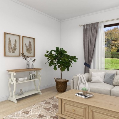 Cottage Charm White and Natural Wood 2-Tier Console Table with Storage