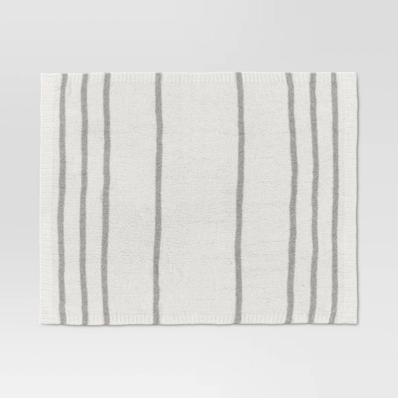 Cozy Feathery Knit Border Striped Throw Blanket  - Threshold™, 4 of 12
