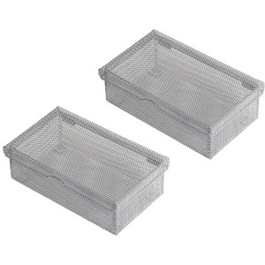 YBM Home Silver Mesh Steel Box with Hinged Lid, Pack of 2 - 1 of 3