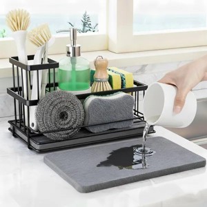 Stainless Steel Kitchen Sink Caddy Organizer with Stone Drying Tray for Sponge, Scrubber and Soap, 9.1 x 5.91 Inch - 1 of 1