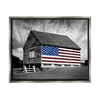 Stupell Industries Black and White Farmhouse Barn American Flag