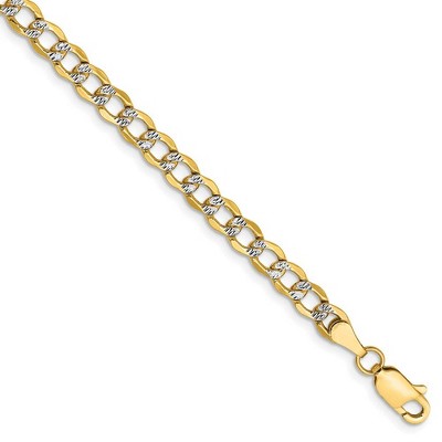 Black Bow Jewelry 4.25mm 14k Yellow Gold & Rhodium Hollow Pave Curb Chain Bracelet