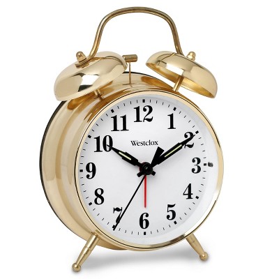 Analog 4.5 in. Round Gold Metal Twin Bell Keywind Alarm Clock