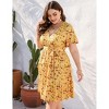 Coolmee Women Plus Size Casual Floral V Neck High Waisted Short Sleeve Wrap Midi Dress With Belt - 4 of 4