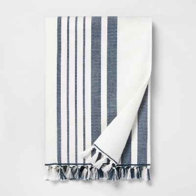 navy and white beach towel