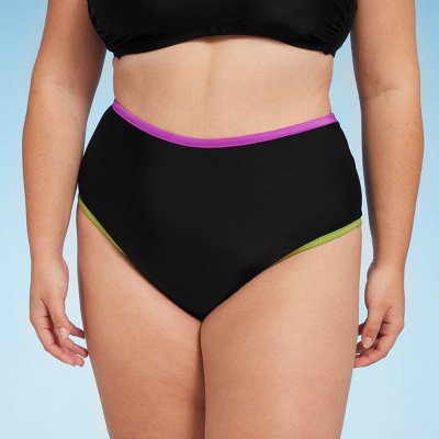 Women's Contrast Binding High Waist Bikini Bottom - Shade & Shore™ Black X