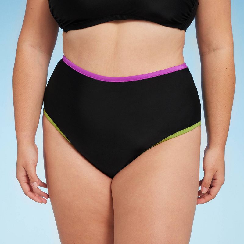 Women's Contrast Binding High Waist Bikini Bottom - Shade & Shore™, 1 of 5