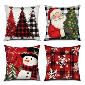 Christmas Throw Pillow Covers 18x18 Inch Set of 4, Square Winter Christmas Holiday Decorative Cushion Case - 1 of 4