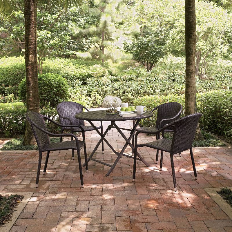 Palm Harbor 5pc Outdoor Wicker Dining Set - Brown - Crosley: All-Weather Resin, UV-Resistant, Stackable Chairs, Foldable Table, 6 of 10